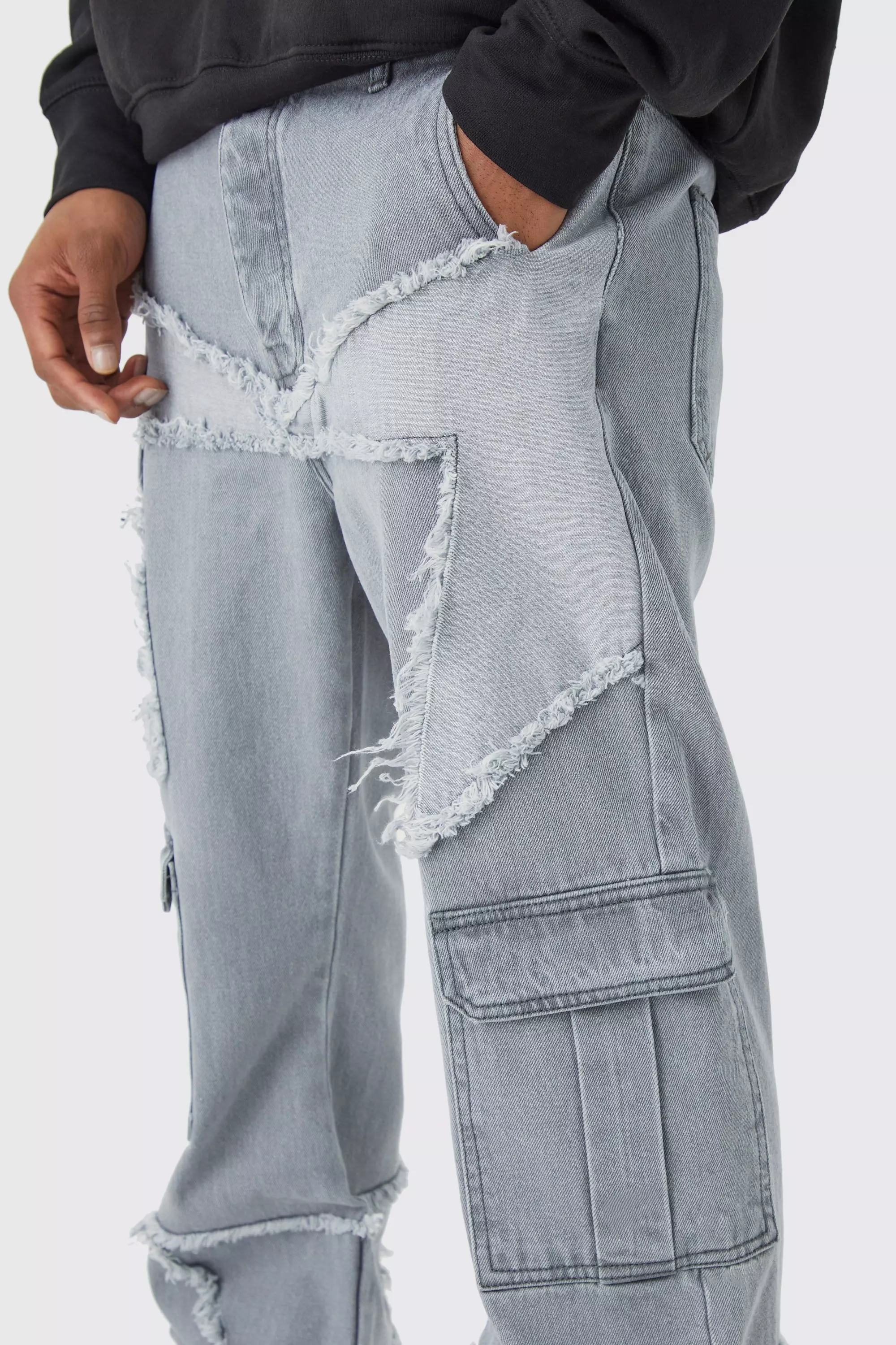 Distressed hot sale cargo jeans